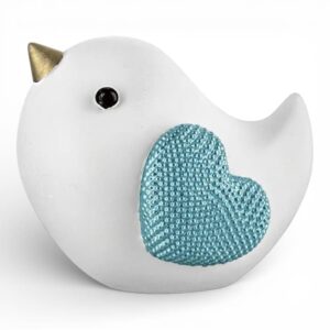 Uccellino Bongelli Preziosi bianco con cuore celeste in marmorino 9x8 cm