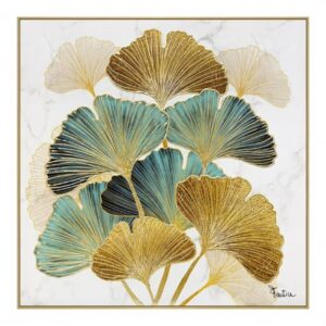 Quadro Foglie di Ginkgo 100x100 Fantin Argenti