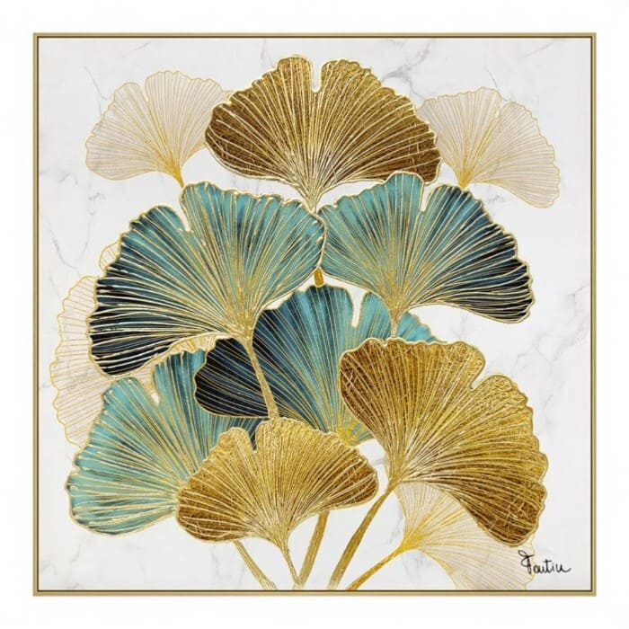 Quadro Foglie di Ginkgo 100x100 Fantin Argenti