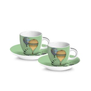 Set 2 tazze caffè Giramondo Verde con piattino