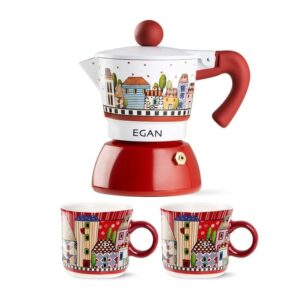 Set Moka 2 Tazze 2 Minimug Paese Mio Rosso Egan