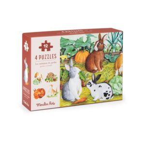 Moulin Roty mini puzzle animali giardino bambini