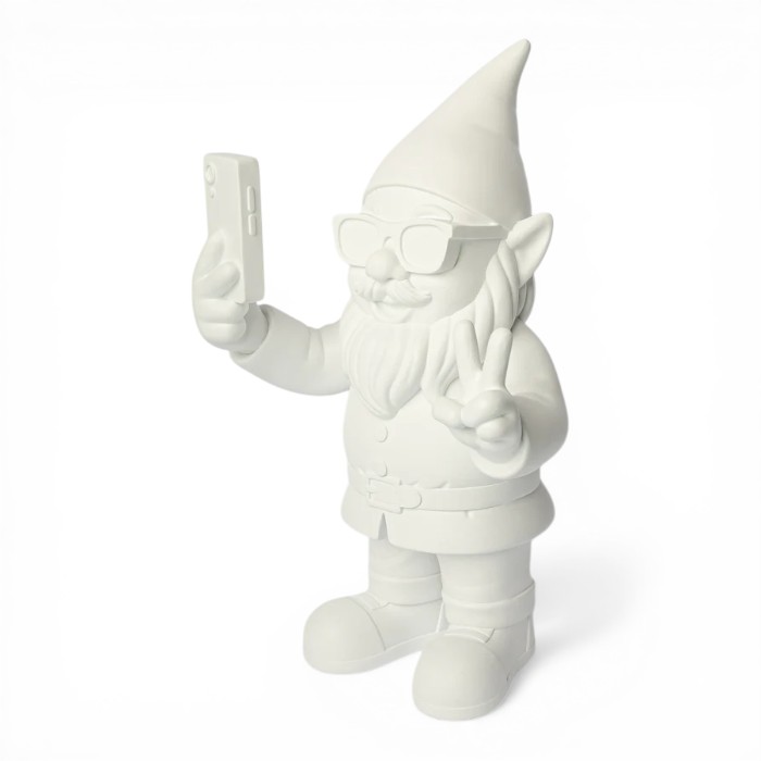 Gnomo selfie bianco Blogo Design 29 cm in resina