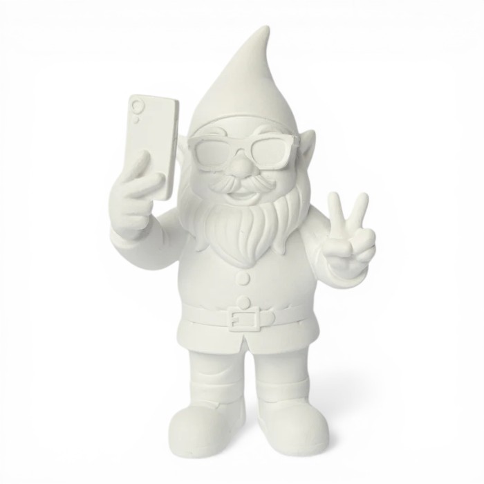 Gnomo selfie bianco Blogo Design 29 cm in resina