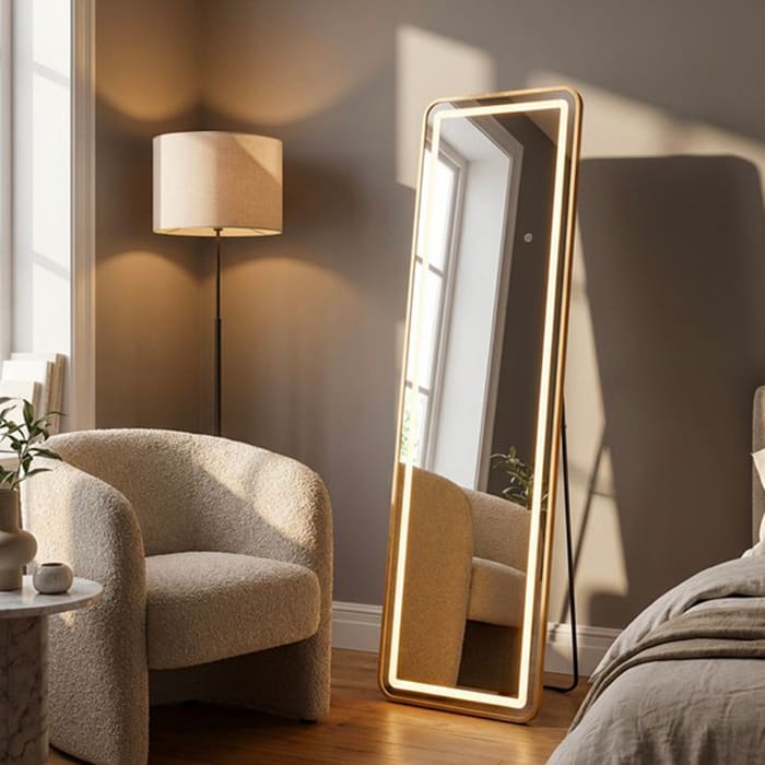 Specchio da terra Mauro Ferretti LED rettangolare cornice oro