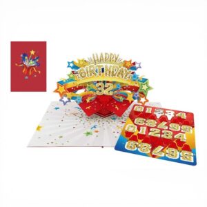 Biglietto kirigami pop up Explosion Red Origamo con numeri personalizzabili