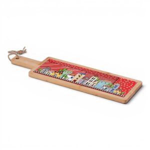 Tagliere Egan Paese Mio rosso in legno e porcellana decorata