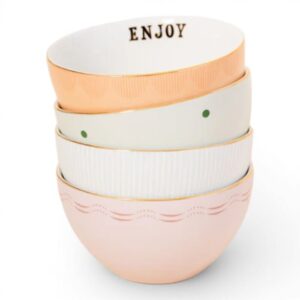 Set 4 bowl slogan Yvonne Ellen in porcellana bone china