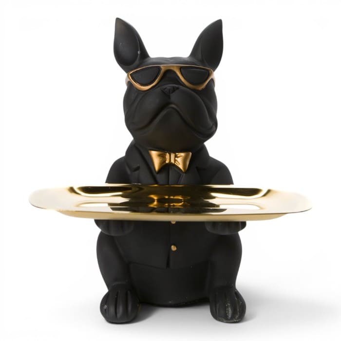 Vassoio Bulldog MaiUguali nero in resina con dettagli dorati