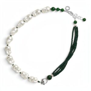 Ottaviani Collana con perle giada e cristalli verde e bianco