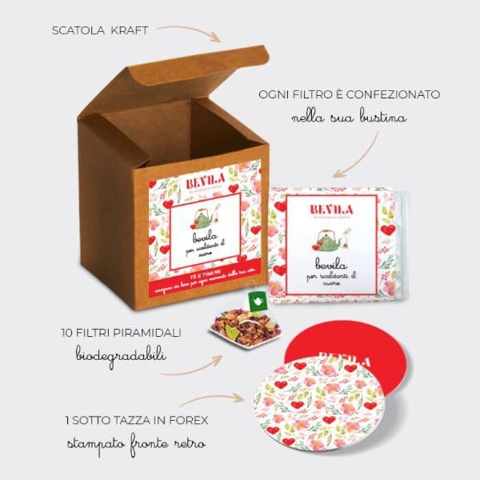 Bevila Cuore Tè Verde Lampone e Violetta con 10 filtri