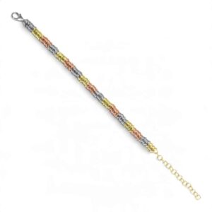 Bracciale Bocarol in bronzo placcato tricolore oro argento e rame con struttura lineare e chiusura a moschettone