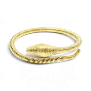 Bracciale rigido Bocarol in bronzo placcato color oro con struttura a spirale e terminale affusolato