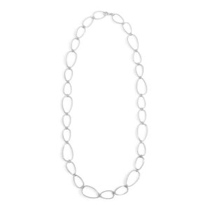 Collana Bocarol in bronzo placcato color argento con maglie ovali allungate e chiusura a moschettone