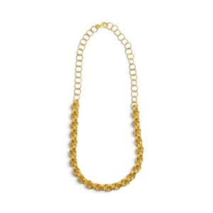 Collana Bocarol in bronzo placcato color oro con catena a maglie ovali aperte e maglie intrecciate lavorate
