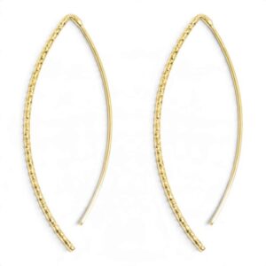 Orecchini Bocarol in bronzo placcato color oro a forma di foglia allungata con superficie lavorata e profilo liscio