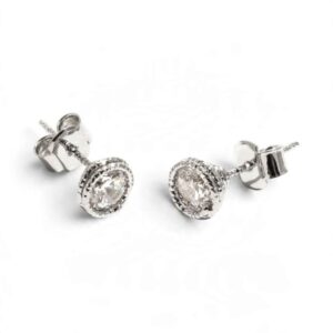 Orecchini Bocarol in bronzo placcato color argento con cristalli trasparenti rotondi sfaccettati e chiusura a perno