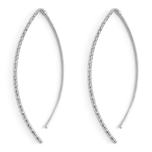 Orecchini Bocarol in bronzo placcato color argento a forma di foglia allungata con superficie lavorata e profilo liscio