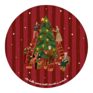 Tovaglietta tonda Camilla Tutti Riuniti Ø 36 cm con scritta Che bello essere tutti riuniti a Natale e decorazioni natalizie.