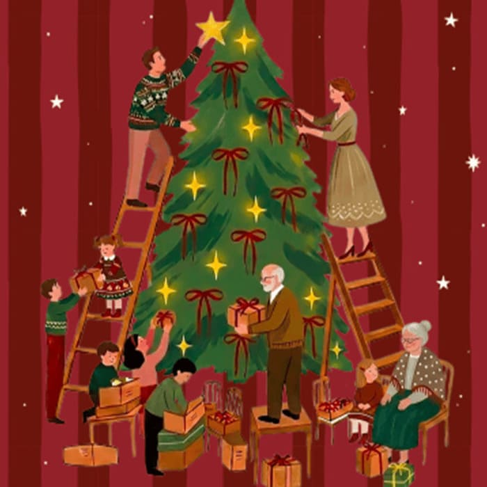 Tovaglietta tonda Camilla Tutti Riuniti Ø 36 cm con scritta Che bello essere tutti riuniti a Natale e decorazioni natalizie.