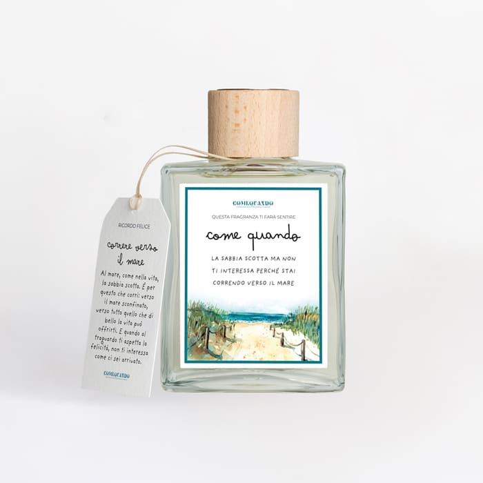 Come Quando profumatore ambiente Mare 200 ml Bergamotto e Pepe Nero con flacone in vetro e tappo in legno.
