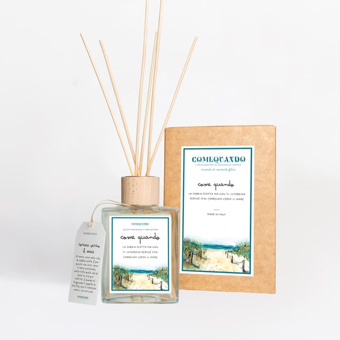 Come Quando profumatore ambiente Mare 200 ml Bergamotto e Pepe Nero con flacone in vetro e tappo in legno.