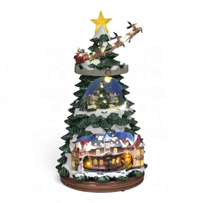 Fantin Argenti albero villaggio di Natale con treno luci LED musica e movimento H47 cm 30217