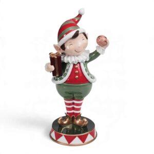 Fantin Argenti elfo natalizio in resina con pacco regalo e pallina H27,5 cm 30657