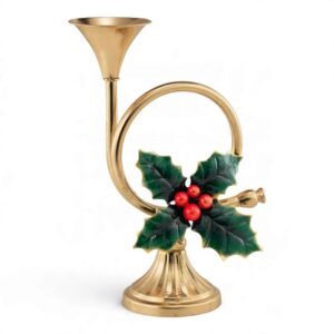 Fantin Argenti portacandela Trombetta in metallo dorato con agrifoglio H30,5 cm