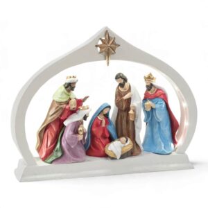 Fantin Argenti presepe con Sacra Famiglia e Re Magi sotto arco bianco con Stella Cometa e luci LED 30553
