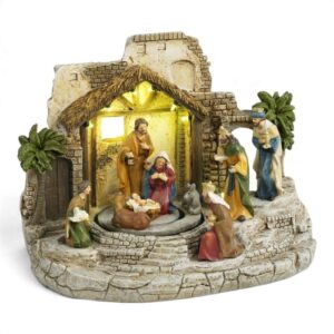 Fantin Argenti presepe natalizio con Sacra Famiglia e Re Magi luci LED musica e movimento 29 cm 30525C