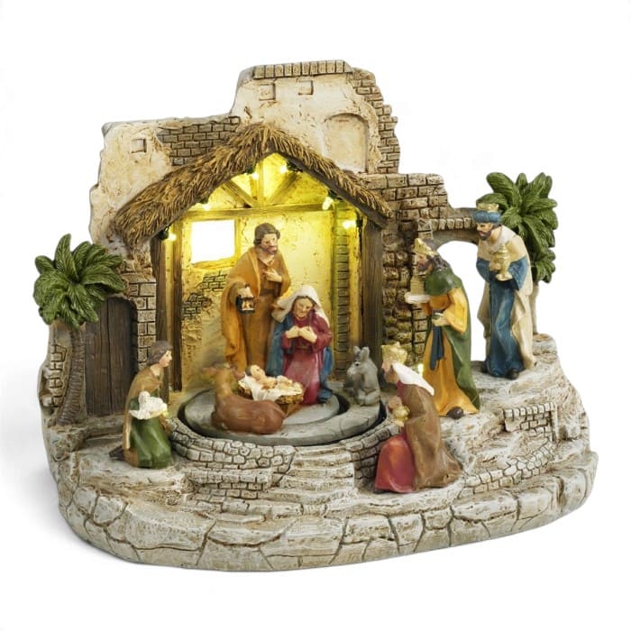 Fantin Argenti presepe natalizio con Sacra Famiglia e Re Magi luci LED musica e movimento 29 cm 30525C