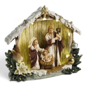 Fantin Argenti presepe Sacra Famiglia con Maria Giuseppe Bambino Gesù e luci LED H15,8 cm 30542