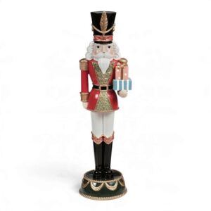 Fantin Argenti schiaccianoci natalizio in resina con pacchi regalo uniforme rossa e cappello nero H45,5 cm 30652