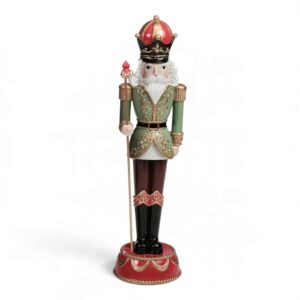 Fantin Argenti schiaccianoci natalizio in resina con scettro uniforme verde e copricapo rosso H45,5 cm 30653