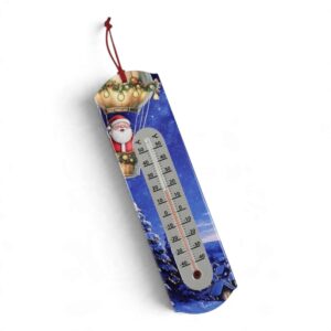 Fantin Argenti termometro natalizio in ceramica con Babbo Natale in mongolfiera su fondo blu H26 cm 30827